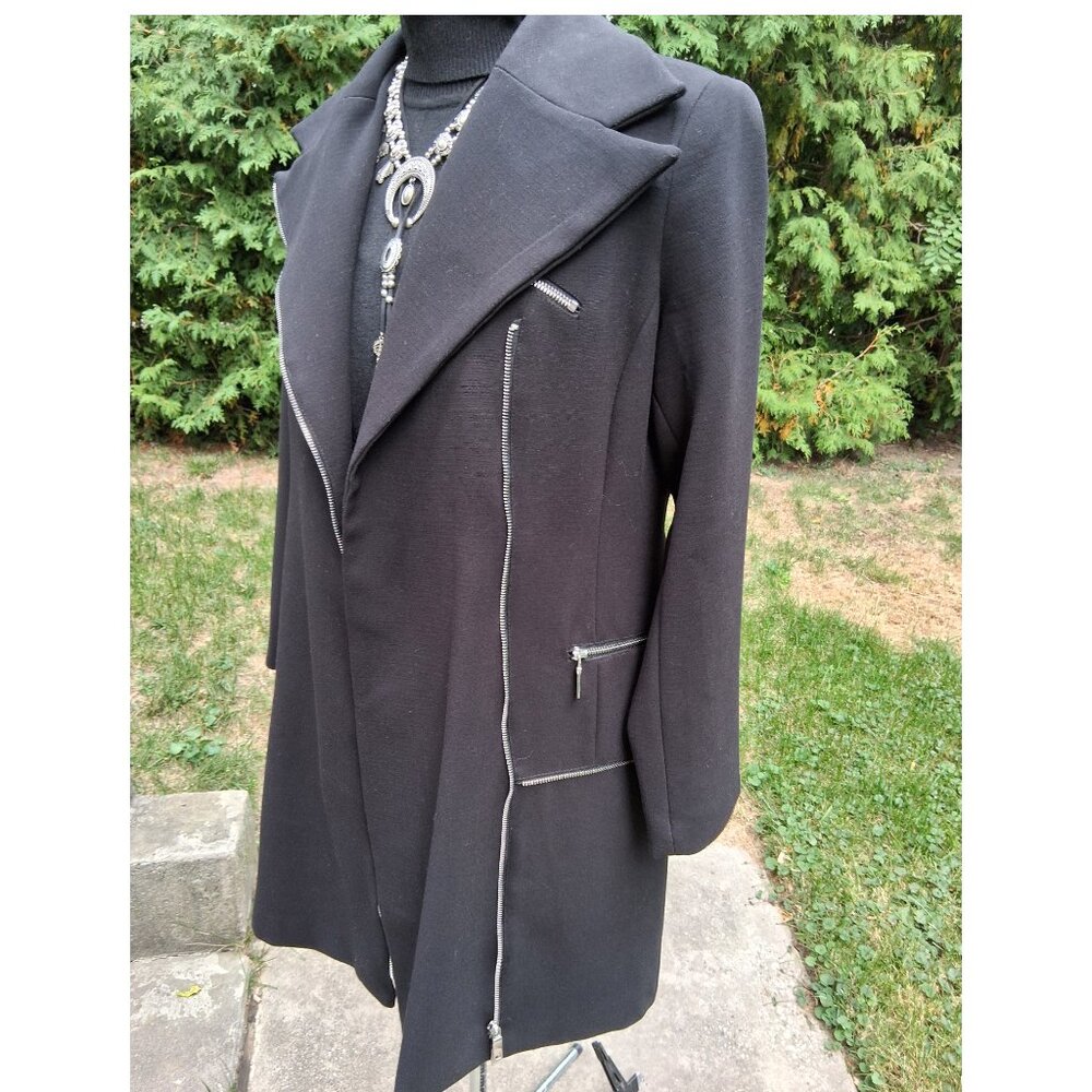 Black Biker Moto Stylish Coat Medium - Picture 6 of 8